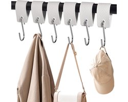 XHTXHT 12 stuks S-haken met leren lus, haken voor kledingroedehaken garderobekasthaken roestvrij staal voor garderobekast keuken badkamer camping (wit)