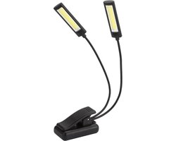 XIB Klemlampje 2-lichts LED / Leeslampje in 3 standen dimbaar / Boeklampje / werking AAA Batterijen (excl.) - Zwart
