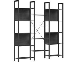 XL Boekenkast - Boekenrek met 14 plank - Open kast en metalen frame Industrieel hout - zwart