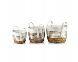 XL Boho Zeegras Mand Bali - Beige/Wit 33x33xH26cm