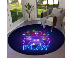 XL Game Tapijt Rond - Kinderen - Gaming - Kruipmat - Vloermat - Gameroom - Vloerkleed - Speelkleed - Game kamer - Zacht - Controller Look - 120 CM