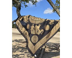 XL groot strandlaken - Olifantjes - Zwart/Goud - groot strandkleed - Duurzaam katoen - Ibiza stranddoek