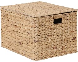 XL handgevlochten opbergbox van zeegras – 70L mand met deksel voor dekens, kussens & kleding