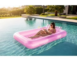 XL Luchtbed 207x141 cm – Tanning Bed - Tanningbed - Met Nekondersteuning & Bekerhouder – Opblaasbaar Ligbed - Opblaasbed - Opblaasligbed - Zonnebed - Loungebed - 1 tot 2 personen – Gerecycled PVC – Voor Strand, Zwembad & Tuin - Roze