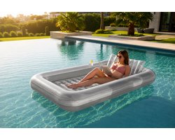 XL Luchtbed 207x141 cm – Tanning Bed - Tanningbed - Met Nekondersteuning & Bekerhouder – Opblaasbaar Ligbed - Opblaasbed - Opblaasligbed - Zonnebed - Loungebed - 1 tot 2 personen – Gerecycled PVC – Voor Strand, Zwembad & Tuin - Grijs