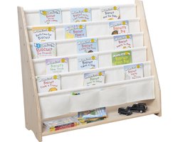 XL Massief Houten Kinderboekenrek 6 lagen【Gewoon Hout + Katoen, GEEN MDF】- W76×H83×D28cm - Grenen Houtkleur & Beige - Boekenkast voor kinderen - Bookcase - Boekenplank - Kinderkamerkast - Speelgoedrek - Opbergrek - Speelgoedkast - Boekenrek