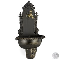 XL muurfontein - met kraan - antiek design - gietijzer - 75 x 44 x 22 cm - zwart