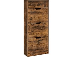 Xl Schoenenkast met 3 kleppen - schoenenrek open vak - verstelbare scheidingswand - voor 14-18 paar schoenen - vintage bruin - 25 x 60 x 139 cm
