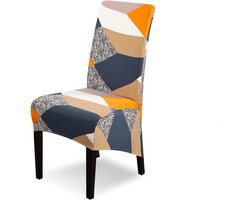 XL set van 6 stretch stoelhoezen, schommelstoelen XL, voor eetkamerstoelen, elastaan, universele stoelhoes, grote eetkamerstoel hoezen voor stoel, eetkamer, hotel, banket, oranje geometrie
