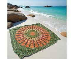XL strandkleed - Tweepersoons strandlaken - Extra groot strandlaken - groot strandkleed - Groen oranje - Mandala stranddoek