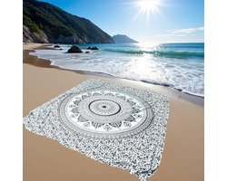 XL strandlaken - Super dun strandlaken - Ruimtebesparend & Lichtgewicht in je koffer - XL strandlaken - Tweepersoons strandkleed - Groot strandlaken - Familie strandlaken - Grijs mandala laken