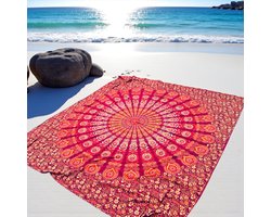 XL strandlaken - Tweepersoons strandkleed - duurzaam katoen - extra groot strandkleed - Mandala stranddoek - Rood/Oranje/Geel - Wandkleed - mandala print - Zomer sprei