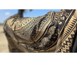 XL strandlaken - Zwart/Goud - Groot strandkleed - Ibiza laken - Yoga kleed - dunne zomer sprei - wandkleed