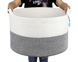 XL Wollen Opbergmand voor Woonkamer - Geweven Mand met Handvat voor Dekens, Handdoeken en Kussens