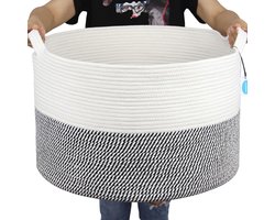 XL Wollen Opbergmand voor Woonkamer - Geweven Mand met Handvat voor Dekens, Handdoeken en Kussens