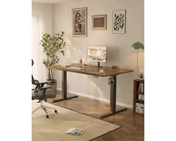 XL Zit-Sta Bureau 160x70 cm – Elektrisch Verstelbaar Bureau met USB – Ergonomisch Thuiswerk- & Gamebureau – Bruin
