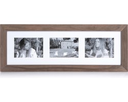 XLBoom Badia Fotolijst - Collagelijst voor 3 foto's - In Hout - Walnoot - Fotoformaat 18x13cm