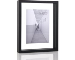 XLBoom Floating Box Fotolijst Zwart 20x25cm - Zwevend houten frame met glas - Verkrijgbaar in wit en zwart - Tijdloze design fotolijst voor modern wonen