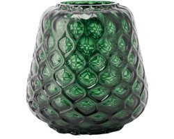 XLBoom Kuro Prism Small Moss – Mondgeblazen glazen vaas met geometrisch patroon – Kleur Moss groen – Design woonaccessoire