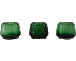 XLBoom Kuro T-Light Mix Set 3 Moss groen– Mondgeblazen glazen theelichthouders (set van 3) – Kies uit Moss | Smokey | Plum – Design woonaccessoire