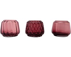 XLBoom Kuro T-Light Mix Set 3 Plum – Mondgeblazen glazen theelichthouders (set van 3) – Kies uit Moss | Smokey | Plum – Design woonaccessoire