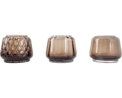 XLBoom Kuro T-Light Mix Set 3 Smokey grijs– Mondgeblazen glazen theelichthouders (set van 3) – Kies uit Moss | Smokey | Plum – Design woonaccessoire