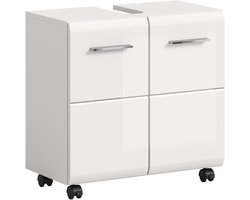 xonox.home Wastafelonderkast op wieltjes Ice wit imitatie/ wit hoogglans dieptrek B/H/D: 60x58x30 cm