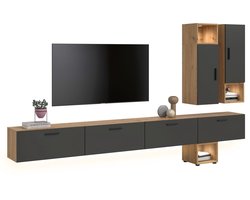 xonox.home wooncombinatie incl. verlichting The One Artisan Oak imitatie/ Basaltgrijs imitatie B/H/D: 300x178x34 cm