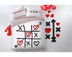 Xox Glow ranforce 1-persoons dekbedovertrekset 160x220cm met laken en kussensloop wit/rood