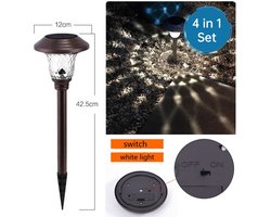 Xtraworks -4 Stuks Solar gazonlamp - RVS - Waterdichte Tuinverlichting Voor Buiten - 4 STUKS PER SET - Bruin - koel wit licht