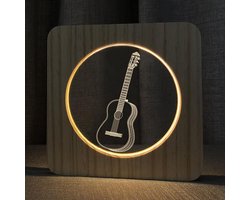 Xtraworks - Houten Tafellamp / Nachtlamp - LED - 3D - Gitaar figuur
