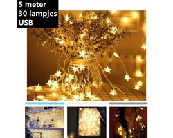 Xtraworks - Led lampjes slinger- decoratieve ster lichtsnoer-werkt op USB-warme kleur 5 meter 30 lampjes