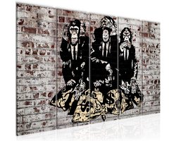 XXL 5-Delig Muur Schilderij Drie Apen 200x80 cm - Bruin Wanddecoratie op Vlies