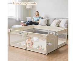 XXL Babybox / Peuterbox met ademend mesh - 150 x 175 cm Een veelzijdig en veilig activiteitencentrum voor binnen en buiten in een stijlvolle beige kleur