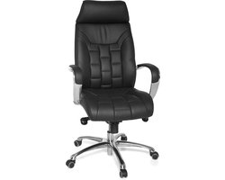 XXL Directiestoel - Bureaustoel - Echt leer - Hoge rugleuning - Lendensteun - Aluminium armleuningen - Chromen onderstel - Capaciteit van 120 kg - 8 uur zittijd - 66 cm x 62 cm x 118-128 cm
