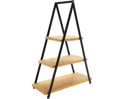 XXL Etagère Zwart 53 x 36 cm – Serveerstandaard met 3 Lagen van Bamboe en Metaal – Taart, Kaas en Dessert Presenteerstandaard