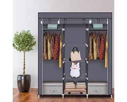 XXL Extra Grote Kleerkast in Stof en Metaal - Stoffen Garderobekast voor Kleding - Grijs