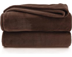 XXL Flanellen Knuffeldeken - Super Zacht Woondeken in Chocolade Bruin - Oeko-Tex Gecontroleerd - 240 x 220 cm