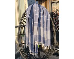 XXL hamamdoek blauw - 2-persoons hamam strandlaken - Picknickkleed - 240 x 220 cm extra groot - Bedsprei hamamdoek - Lichtgewicht strandlaken - Festivalkleed van katoen - 240 x 210 cm extra groot