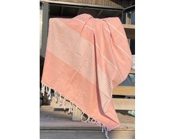 XXL hamamdoek peach - 2-persoons hamam strandlaken - Picknickkleed - 240 x 210 cm extra groot - Bedsprei hamamdoek - Lichtgewicht strandlaken - Festivalkleed van katoen - 240 x 210 cm extra groot