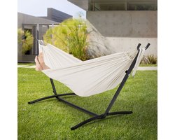 XXL hangmat met stalen frame tot 250 kg Beige incl. draagtas ML-Design