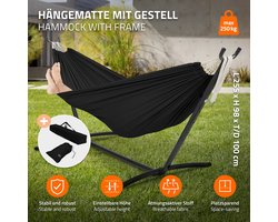 XXL hangmat met stalen frame tot 250 kg zwart incl. draagtas ML-Design