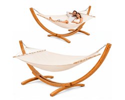 XXL Hangmat met Standaard 325 cm - Buitenframe Massief Hout met Hangmat voor 2 Personen tot 150 kg - Premium Comfortabel Relax Set Tuin Terras Balkon of Patio