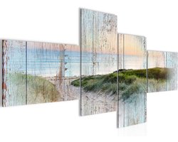 XXL Kunstafdruk Strand Houtlook op Fleece Canvas voor Woonkamer en Slaapkamer