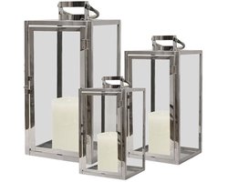 XXL Luxe 3-delige Set Tuinlantaarns van Roestvrij Staal en Glas - Weerbestendig en Decoratief voor Binnen en Buiten