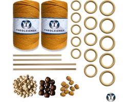 XXL Macramé Pakket | 400 METER | Incl. Handleiding | Goudgeel | Starter Set | Ringen | Kralen | Stokken | Macramé Touw | 3mm | 100% Katoen | Macramé | Decoratie | DIY | Doe Het Zelf | Wandkleed | Dromenvanger | Plantenhanger | Tassen | TheOldOmen