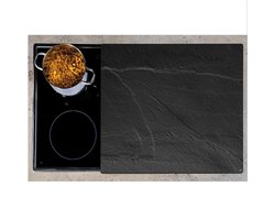 XXL Multifunctionele Glas Snijplank | Spatbescherming voor achter de kookplaat | Voor het afdekken van keramische glaskookplaten en keukenbladen | Anti Spat Scherm | Afm. 56 x 50 x 1,4 Cm. | KLEUR: LEISTEEN