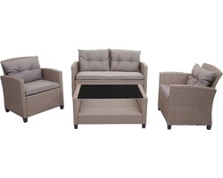 XXL poly rotan set MCW-F10, balkon/tuin/lounge set, bank fauteuil met kussens Spun Poly ~ grijsbruin