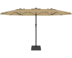 XXL Rechthoekige Parasol met Solar LED Verlichting - 460 x 270 cm - Inclusief Parasolvoet (Zandzakken) - Dubbele Tuinparasol met Zwengel - Waterafstotend & UV50+ - kakikleur