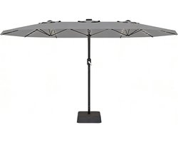 XXL Rechthoekige Parasol met Solar LED Verlichting - 460 x 270 cm - Inclusief Parasolvoet (Zandzakken) - Dubbele Tuinparasol met Zwengel - Waterafstotend & UV50+ - Grijs